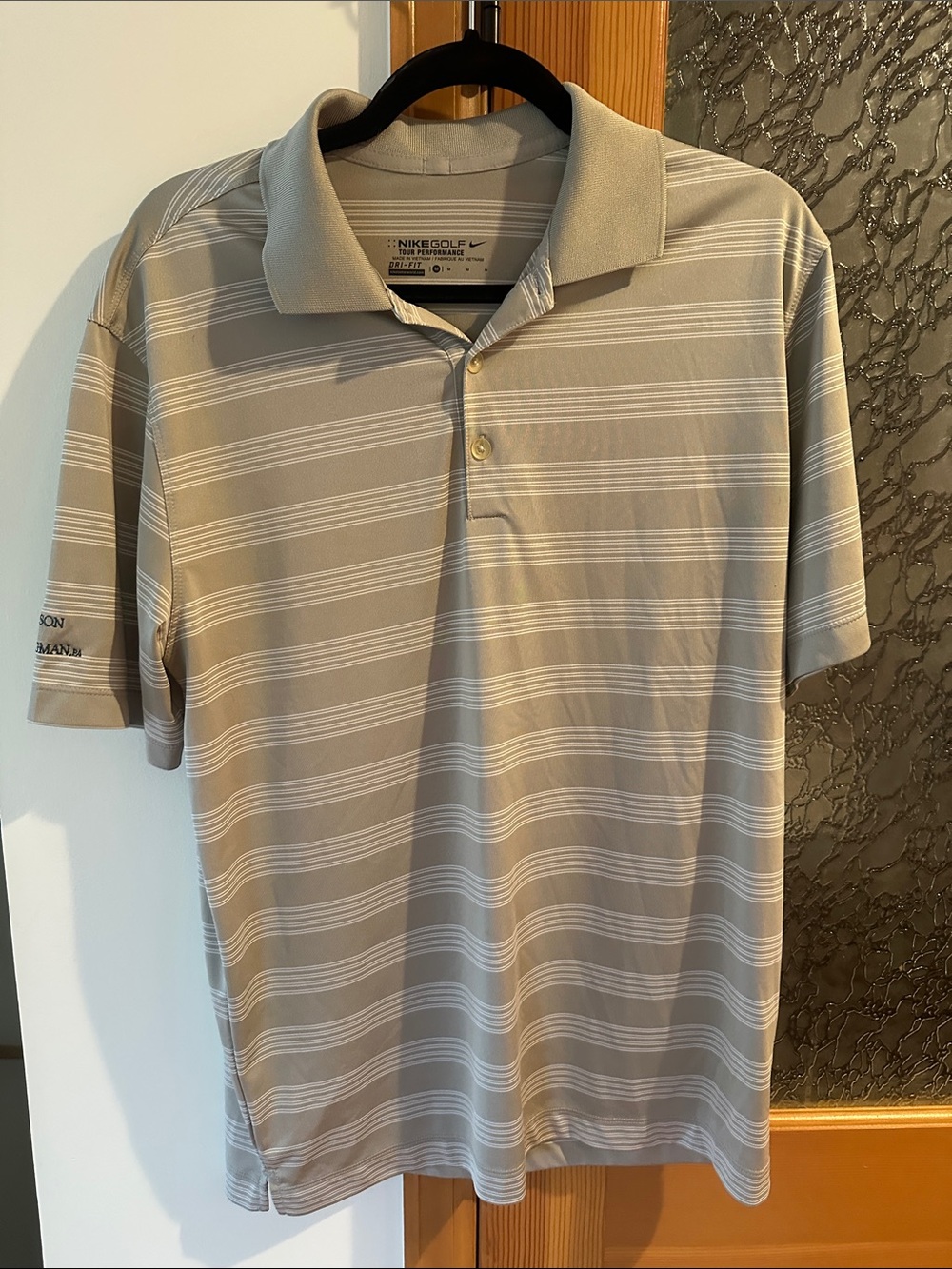 Nike Beige Striped Performance Golf Polo